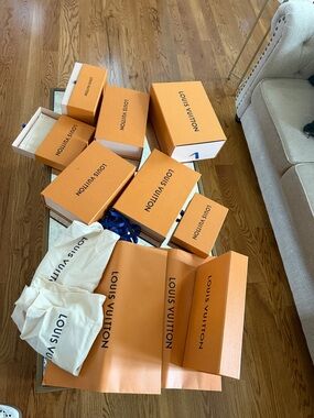 Louis Vuitton Orange Boxes with White Dust Bags